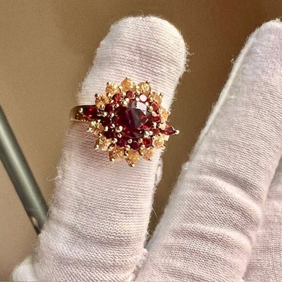 Vintage Garnet and Citrine Stone 10K Gold Ring Birthstone Healing Rings,Size 5 - Picture 3 of 11